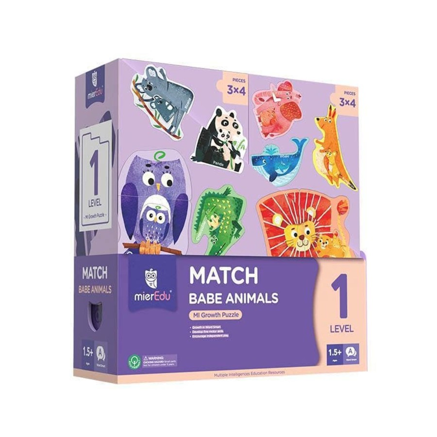 Kids Toys mierEdu Wooden Puzzles | Mi Growth Puzzle Level 1 - Match Babe Animals