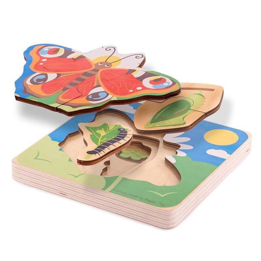 Kids Toys Bigjigs Wooden Puzzles | Lifecycle Layer Puzzle - Butterfly