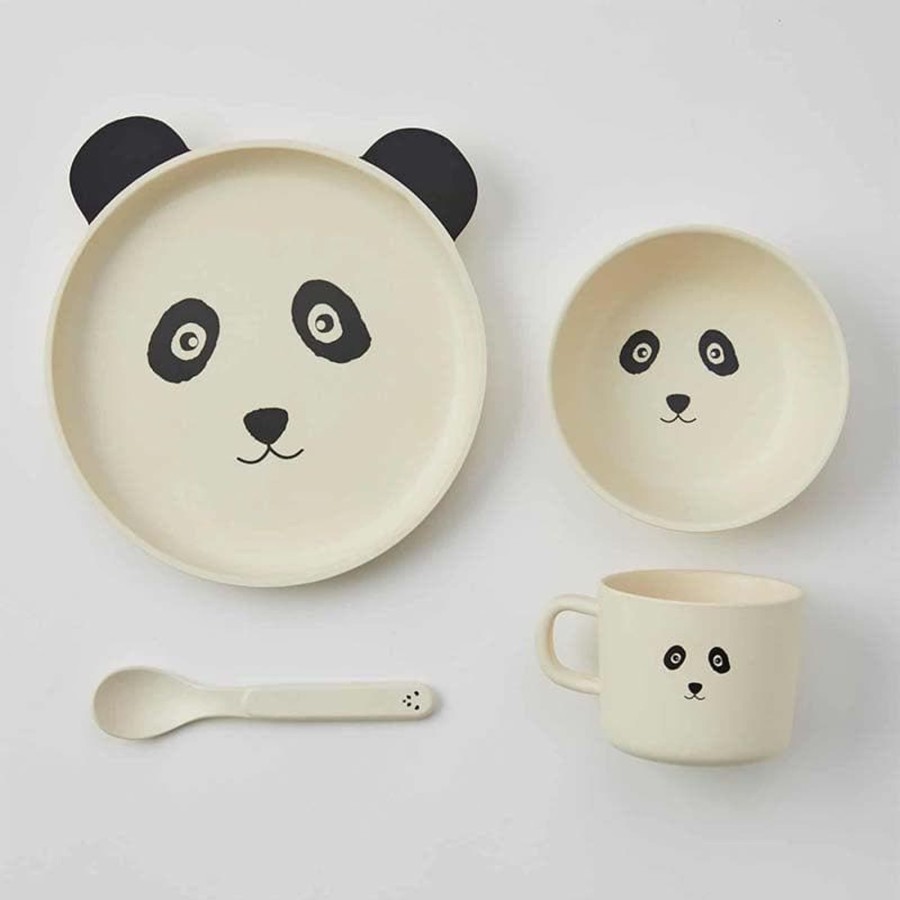 Babies & Toddlers Jiggle & Giggle Kids Bowls And Cups | Panda Faces Bamboo 4Pc Dinner Sets