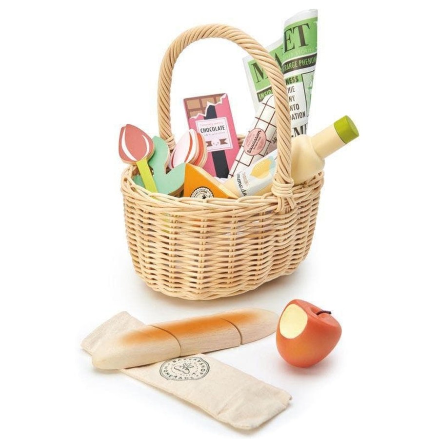 Kids Toys Tender Leaf Toys Kitchen Accessories | Wicker Shopping Basket Set