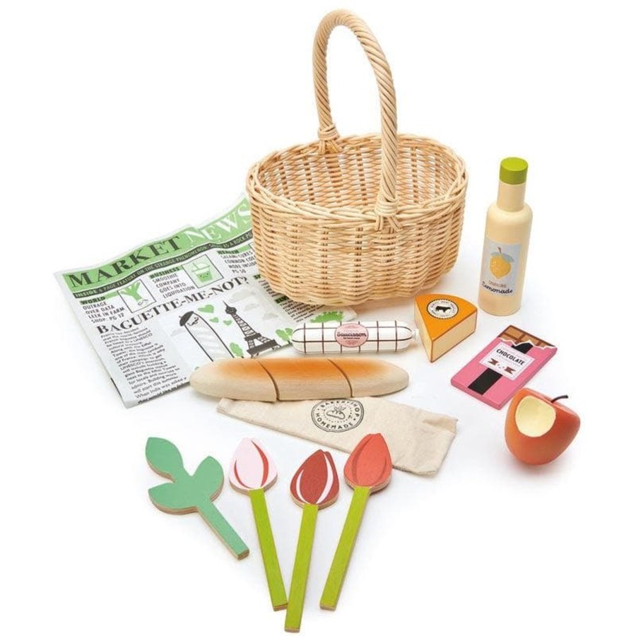 Kids Toys Tender Leaf Toys Kitchen Accessories | Wicker Shopping Basket Set