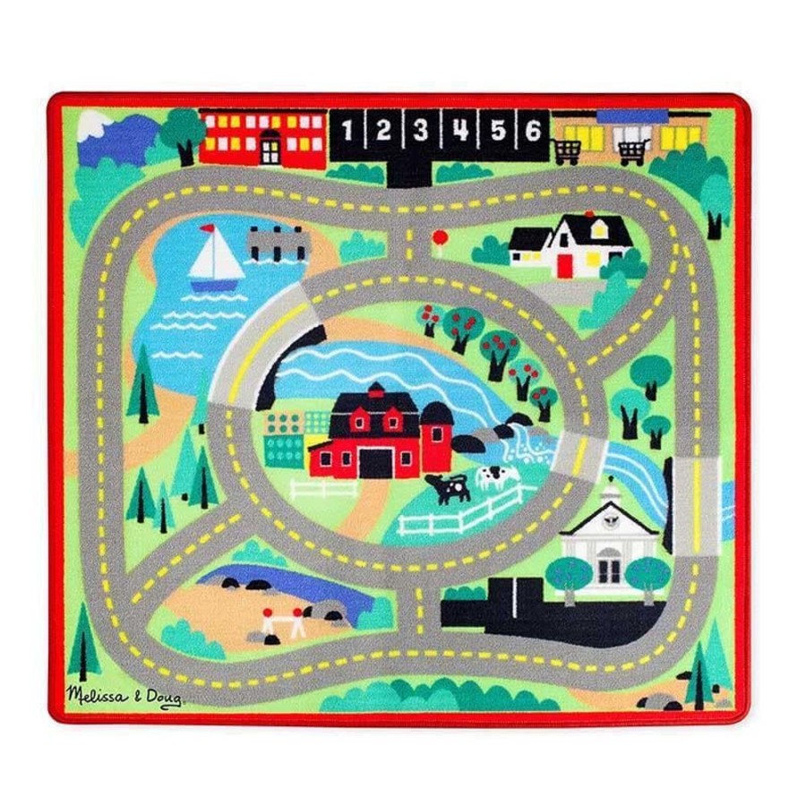 Kids Toys Melissa & Doug Small World Play | Town Road Play Rug & Vehicles