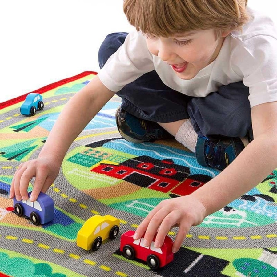 Kids Toys Melissa & Doug Small World Play | Town Road Play Rug & Vehicles