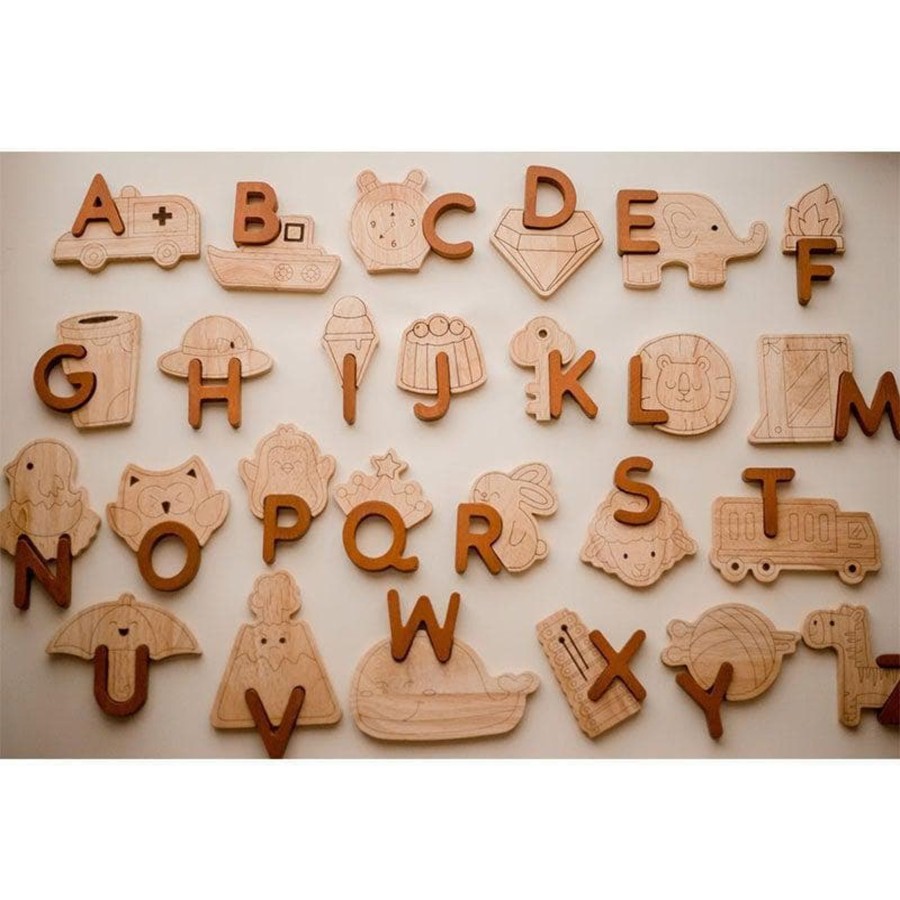 Kids Toys Qtoys Wooden Puzzles | Alphabet Jigsaw Set - 52Pcs