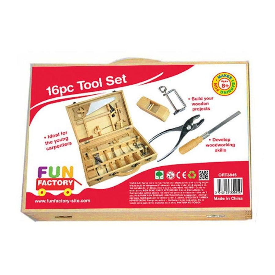 Kids Toys Fun Factory Wooden Tool Boxes | Wooden Tool Set - 16Pc