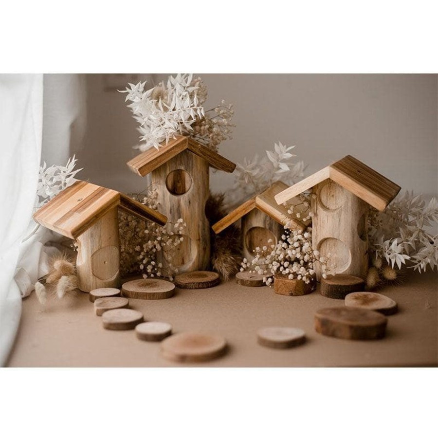 Kids Toys Qtoys Wooden Doll Houses | Light Tree Log Houses - Set Of 4