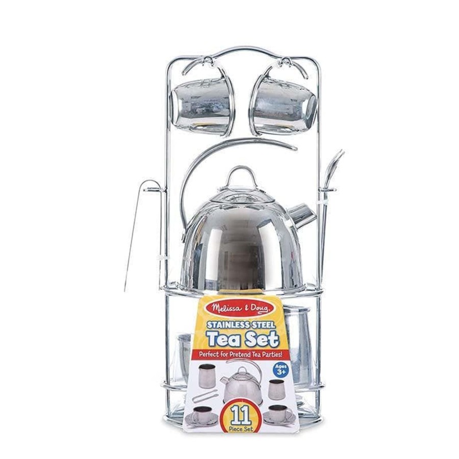 Kids Toys Melissa & Doug Wooden Food Sets | Stainless Steel Tea Set