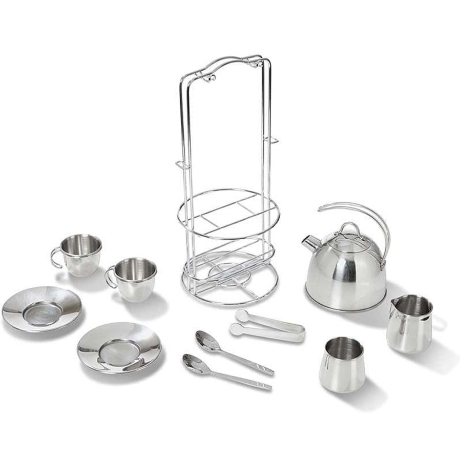 Kids Toys Melissa & Doug Wooden Food Sets | Stainless Steel Tea Set