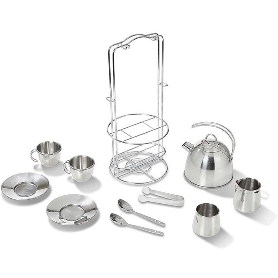 Kids Toys Melissa & Doug Kitchen Accessories | Stainless Steel Tea Set