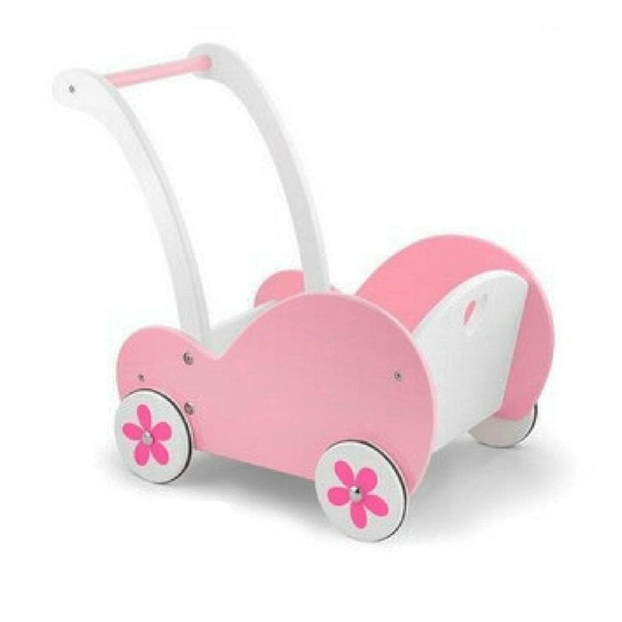 Kids Toys Viga Toys Wooden Doll Prams | Doll Buggy - Pink & White