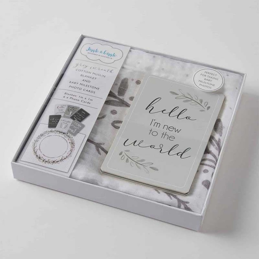 Babies & Toddlers Jiggle & Giggle Baby Keepsakes | Grey Wreath Milestone Muslin Set