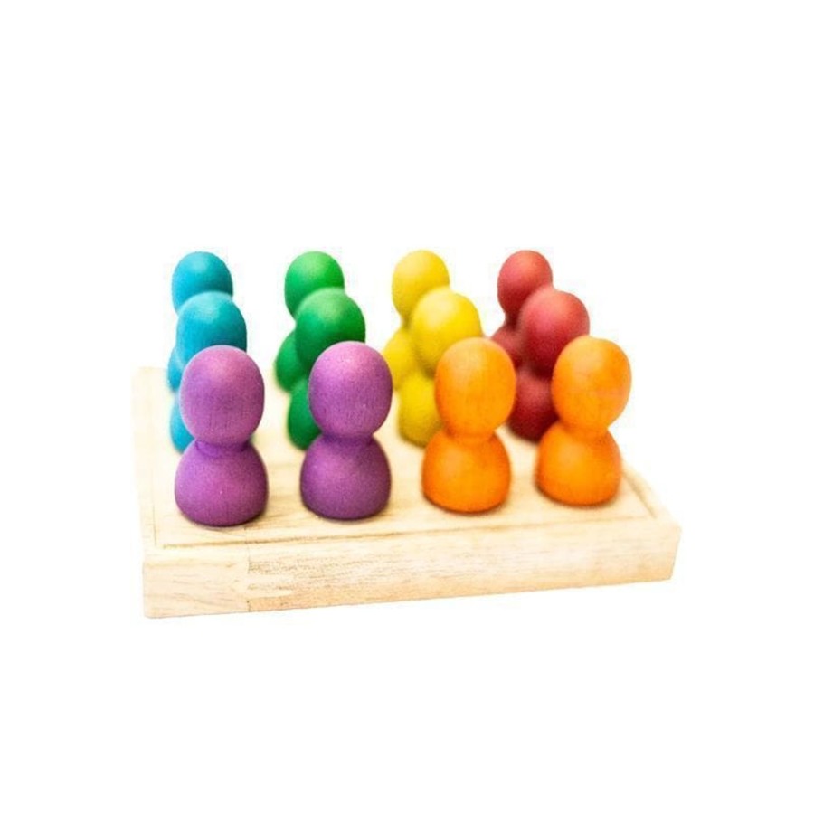 Kids Toys Qtoys Wooden Rainbows | Large Rainbow People In Wooden Tray