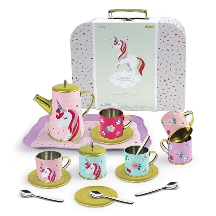 Kids Toys Kaper Kidz Wooden Food Sets | Unicorn Tin Tea Set In Suitcase