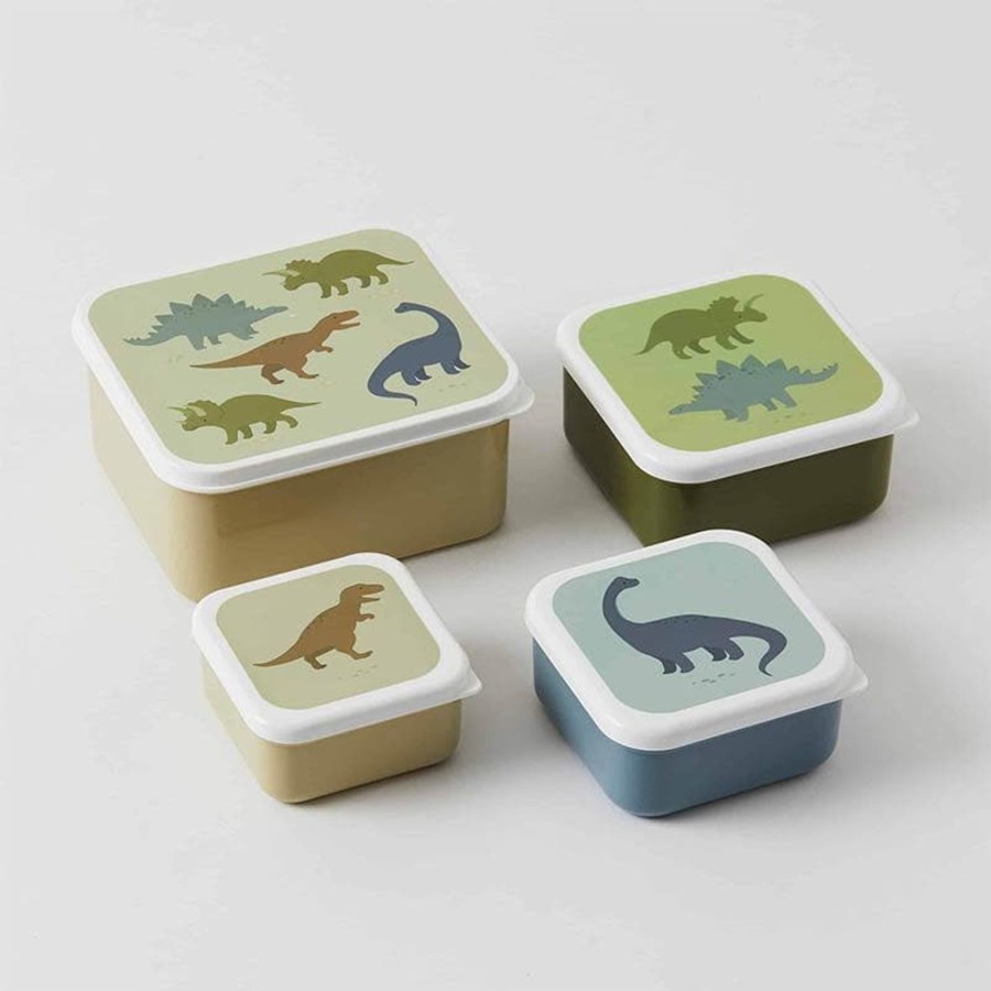 Kids Toys A Little Lovely Company Wooden Food Sets | Dinosaurs Lunch & Snack Box - Set Of 4