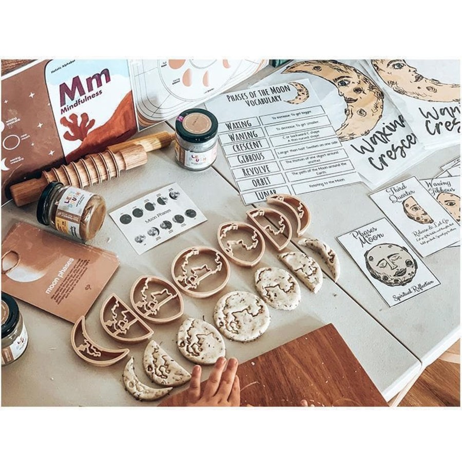 Kids Toys Kinfolk & Co. Wooden Stamps | Moon Phase Eco Cutter Set & Graphics Card