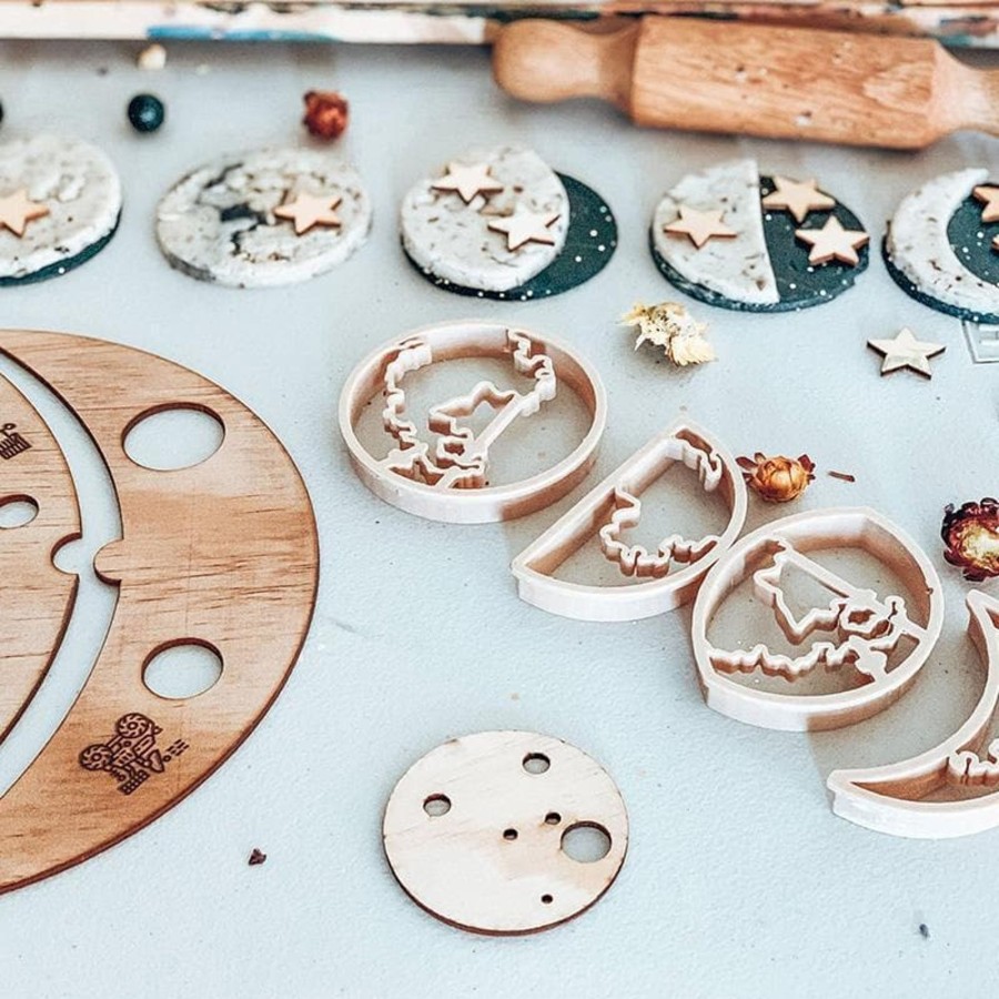 Kids Toys Kinfolk & Co. Wooden Stamps | Moon Phase Eco Cutter Set & Graphics Card