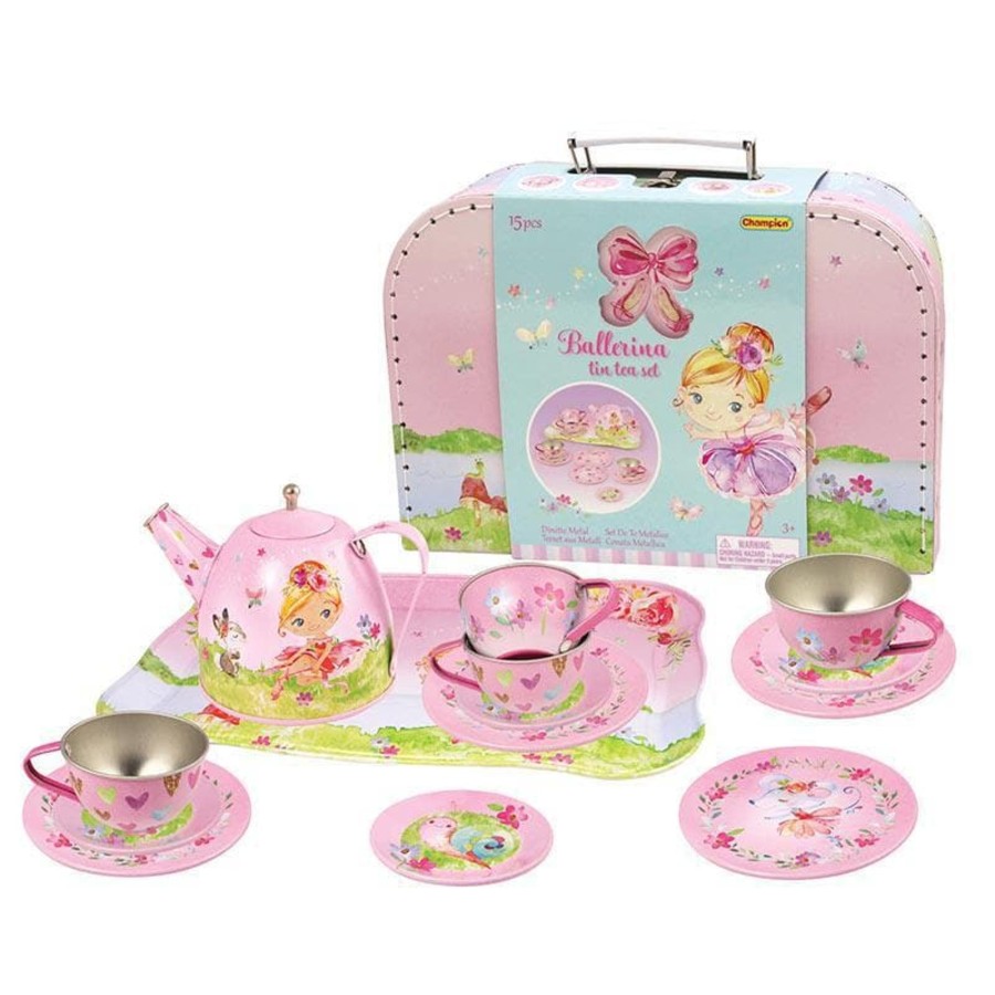 Kids Toys Kaper Kidz Kids Tea Sets | Ballerina Tin Tea Set In Suitcase