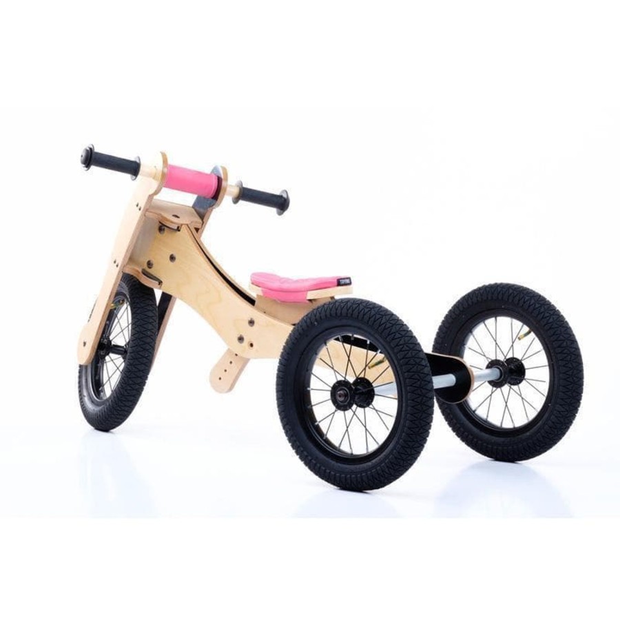 Kids Toys Trybike Balance Bikes | 4 In 1 Wooden Bike - Pink - Saddle Seat Cover & Chin Protector