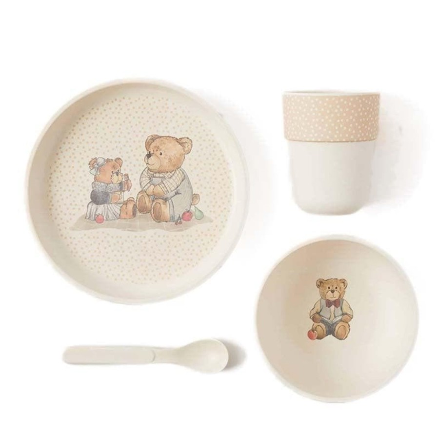 Kids Toys Jiggle & Giggle Wooden Food Sets | Nothing Hill Bear Bamboo 4Pc Dinner Sets