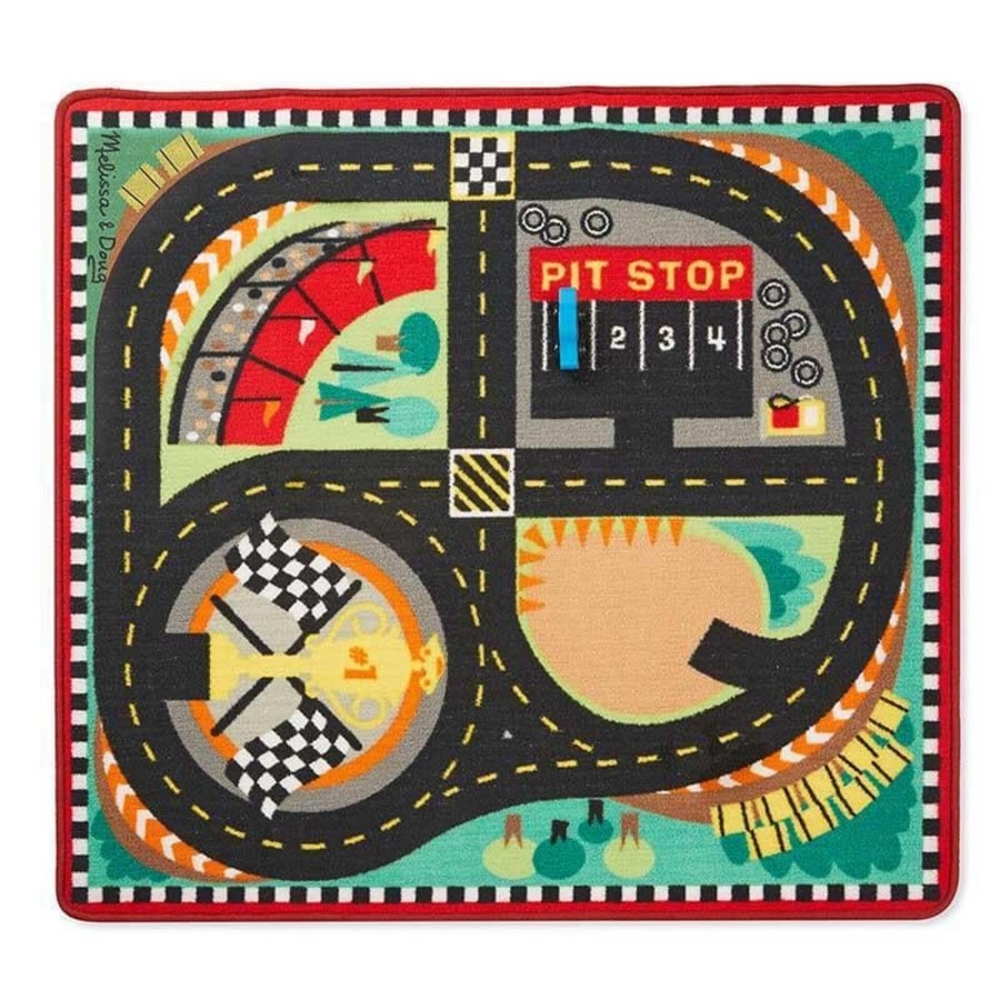 Kids Toys Melissa & Doug Small World Play | Round The Speedway Race Track Rug & Vehicles