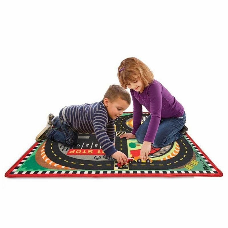 Kids Toys Melissa & Doug Small World Play | Round The Speedway Race Track Rug & Vehicles