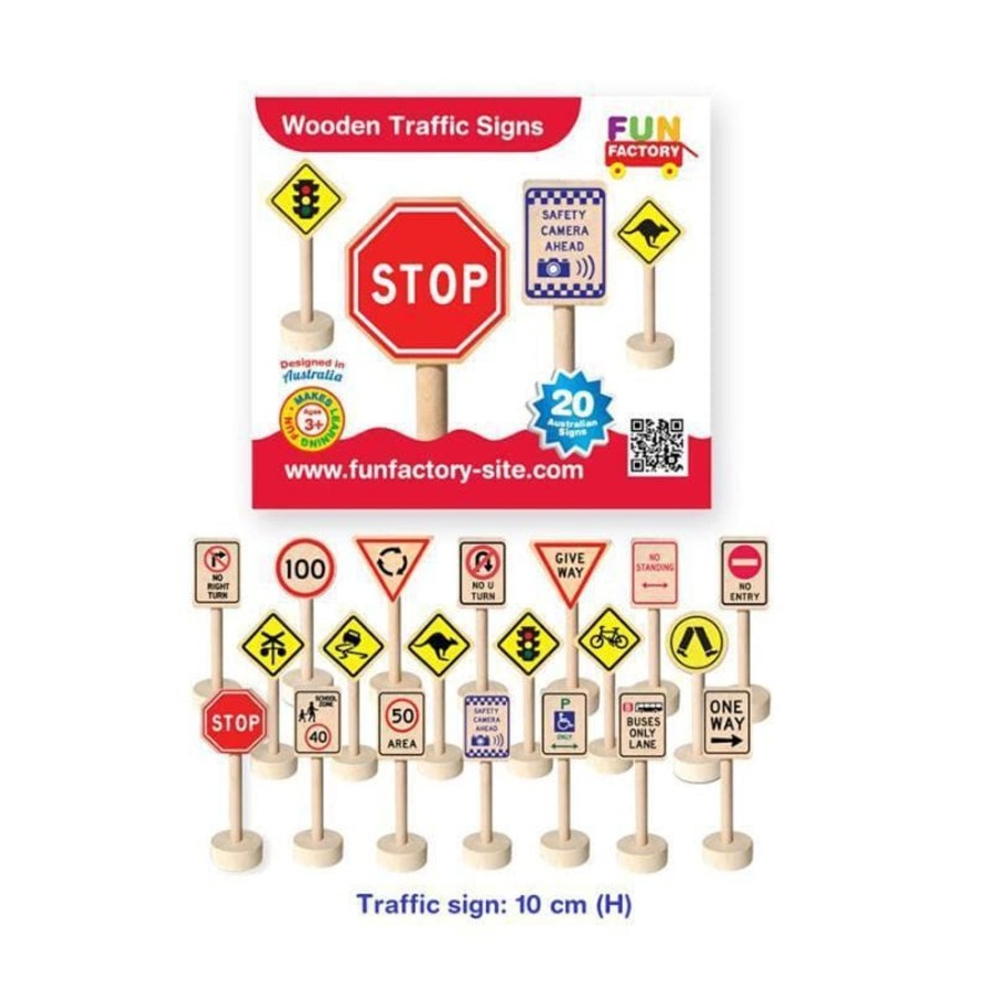 Kids Toys Fun Factory Construction Vehicle Toys | Wooden Traffic Signs 20Pc