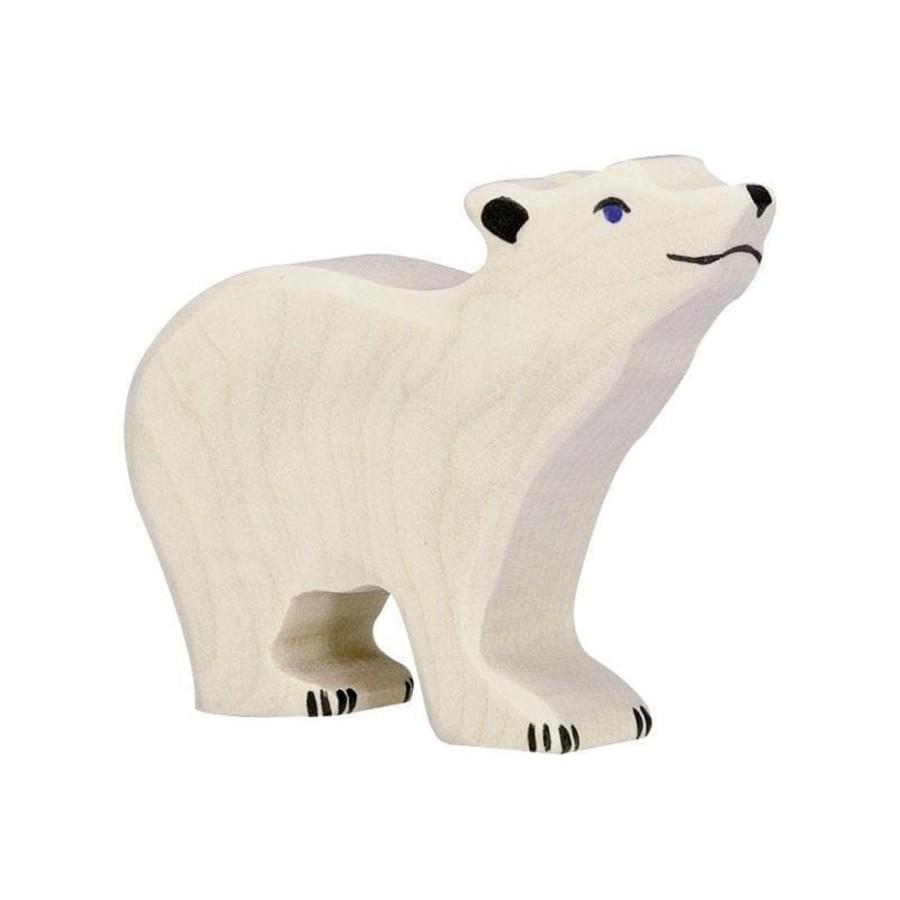 Kids Toys Holztiger Animal Figurines | Holztiger - Polar Bear, Small, Head Raised