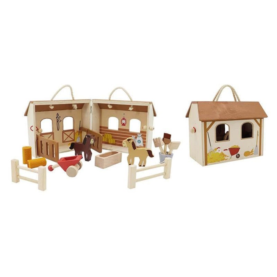 Kids Toys Kaper Kidz Role Play | Wooden Portable Horse Stable Playset