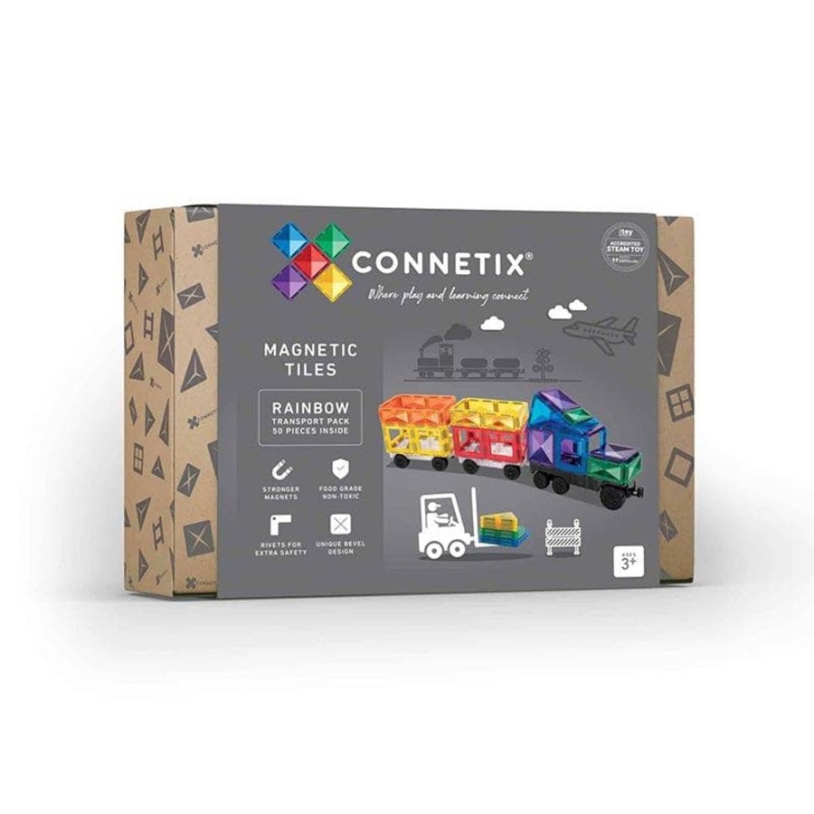 Kids Toys Connetix Wooden Toy Cars | Connetix Rainbow Transport Pack - 50Pc