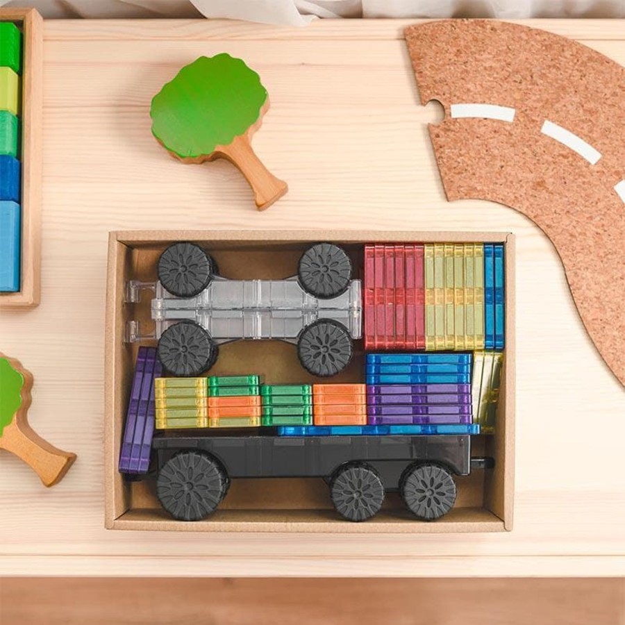 Kids Toys Connetix Wooden Toy Cars | Connetix Rainbow Transport Pack - 50Pc