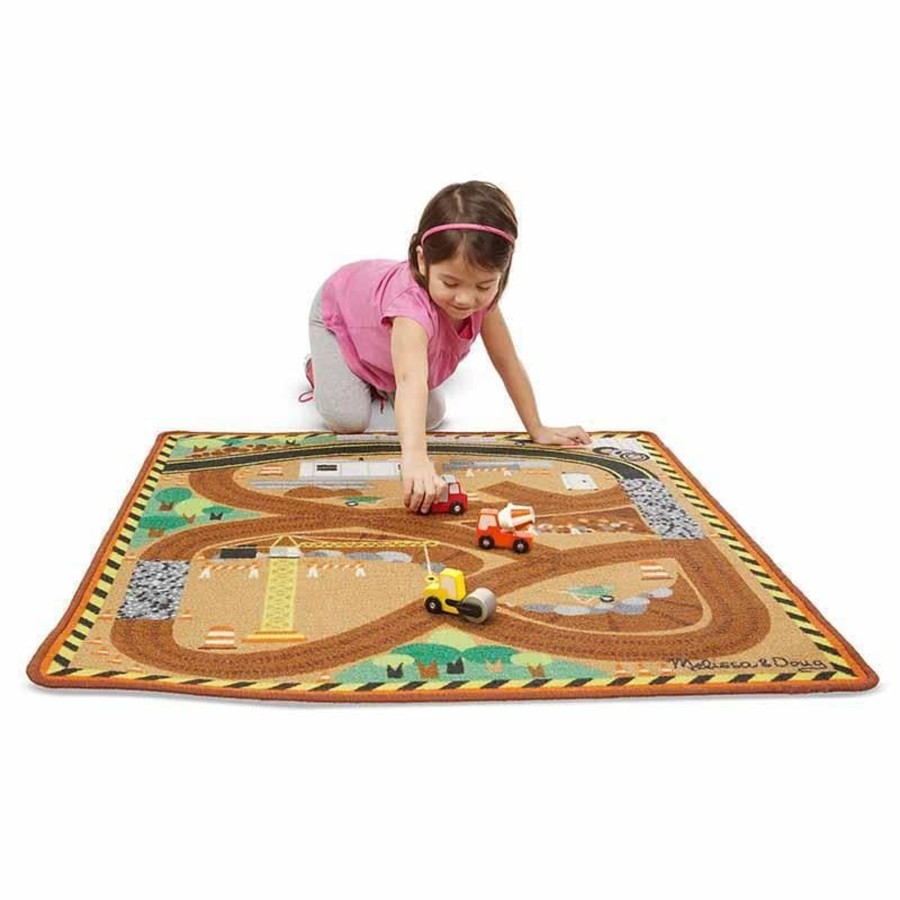 Kids Toys Melissa & Doug Small World Play | Construction Zone Play Rug & Vehicles