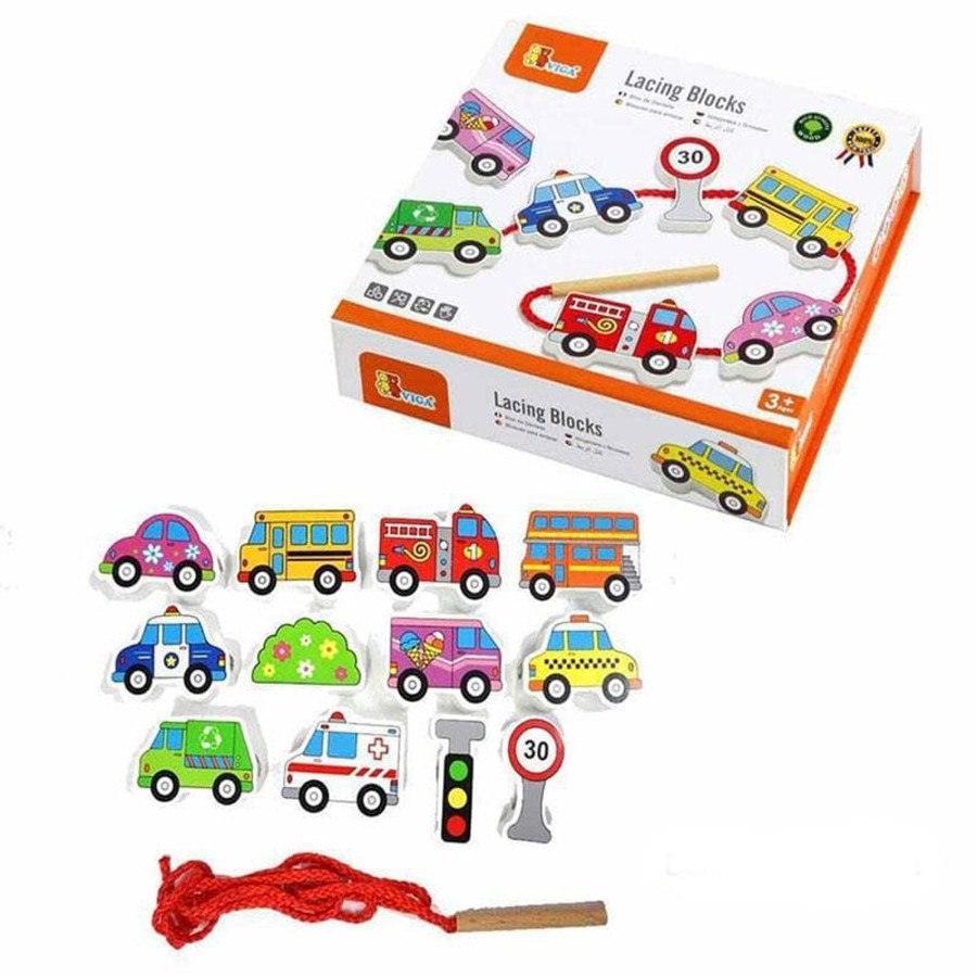 Kids Toys Viga Toys Fine Motor Skills Toys | Lacing Blocks - Transportation