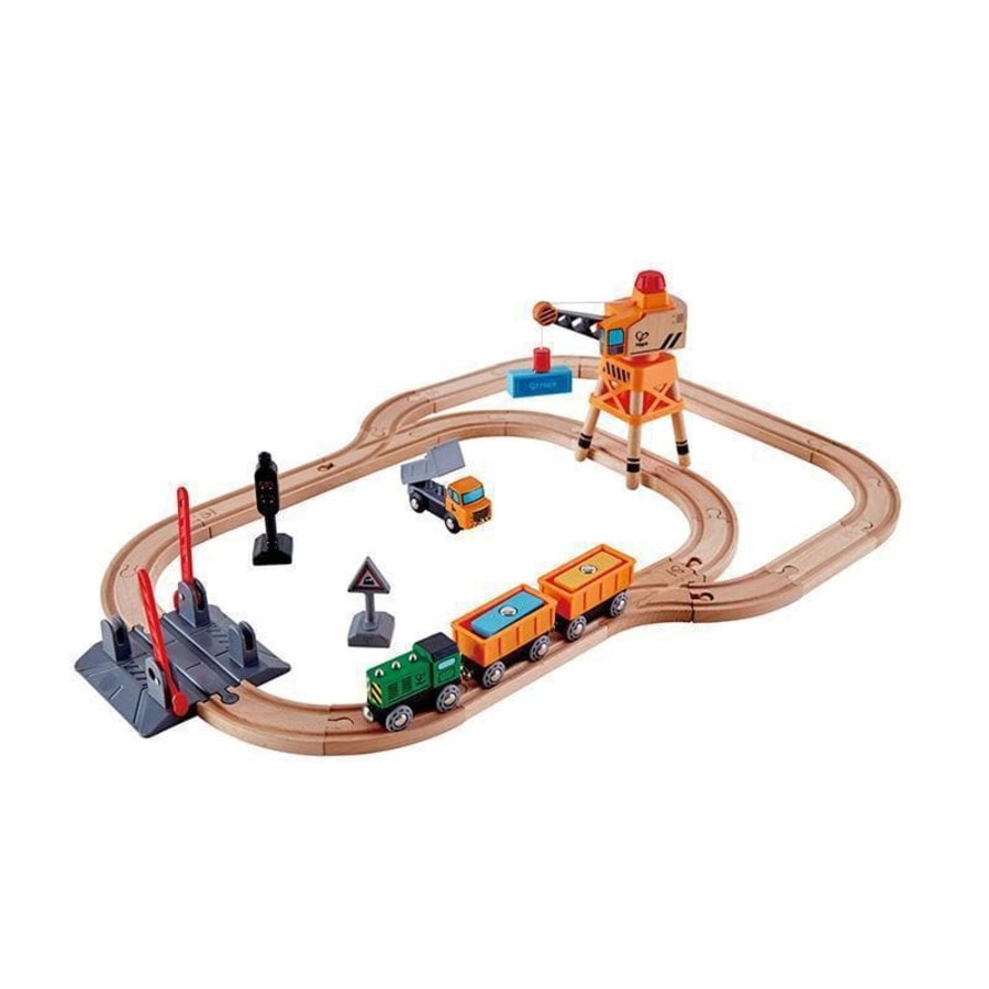 Kids Toys Hape Wooden Train Sets | Crossing & Crane Set