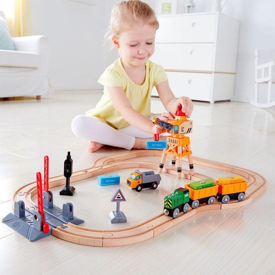 Kids Toys Hape Wooden Train Sets | Crossing & Crane Set