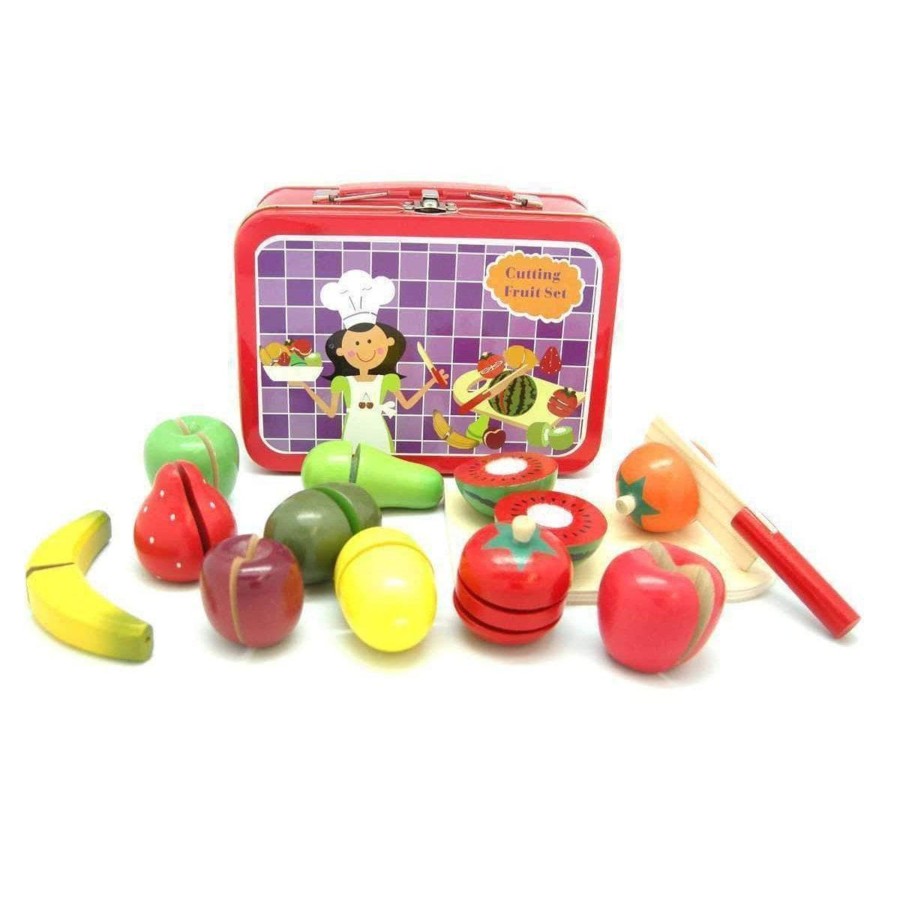 Kids Toys Kaper Kidz Wooden Food Sets | Wooden Fruit Set In Gorgeous Tin Carry Case