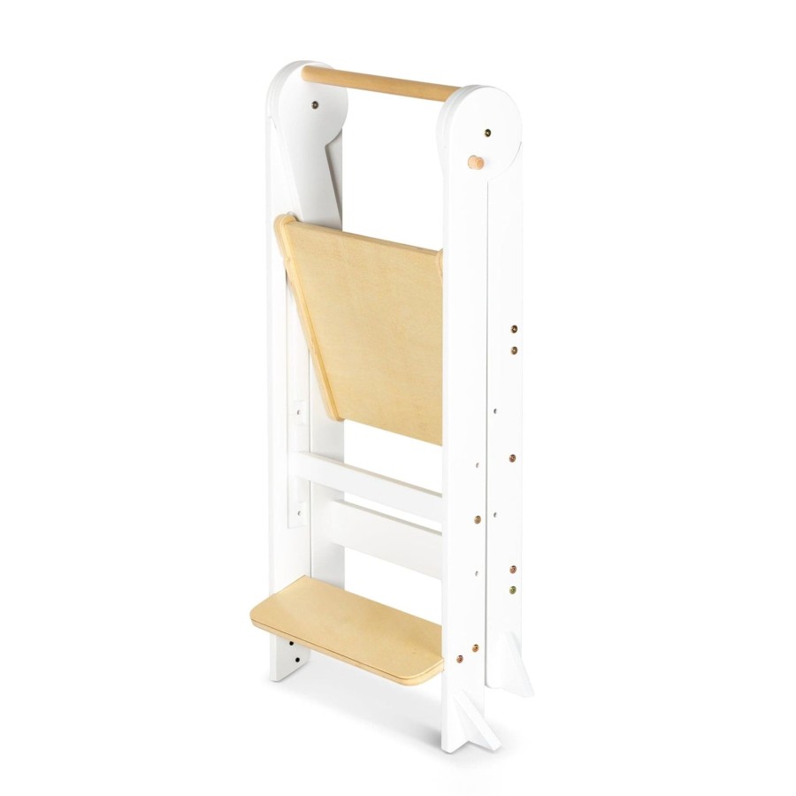 Learning Towers Little Risers | Folding Learning Tower - White And Varnish