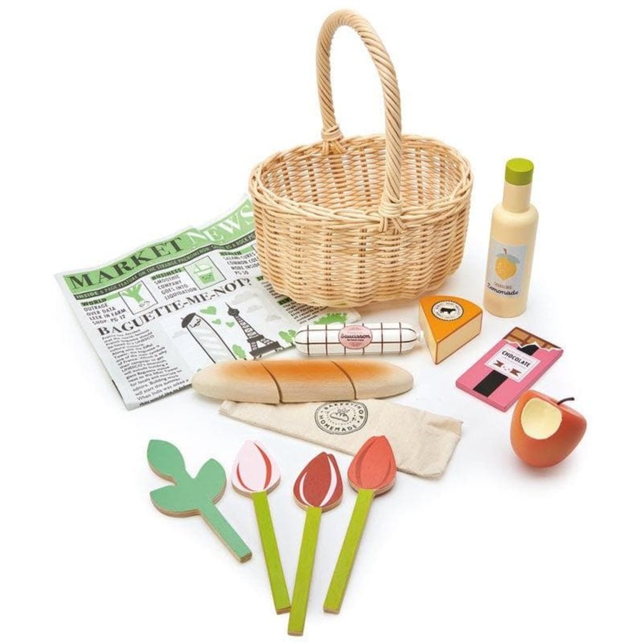 Kids Toys Tender Leaf Toys Wooden Food Sets | Wicker Shopping Basket Set