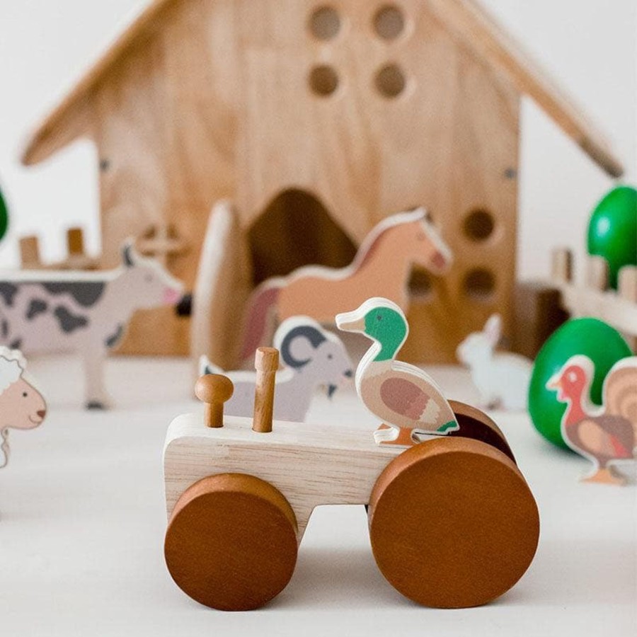 Kids Toys Qtoys Wooden Animals | Farm Animals & Tractor Set