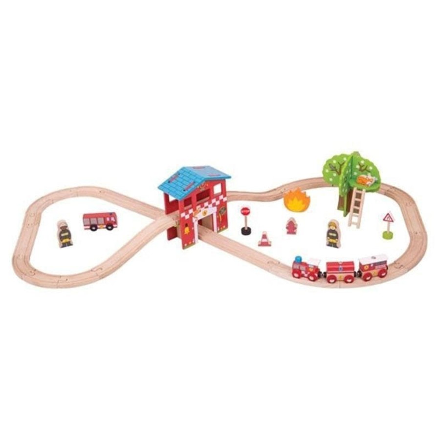 Kids Toys Bigjigs Fire Truck Toys | Fire Station Train Set