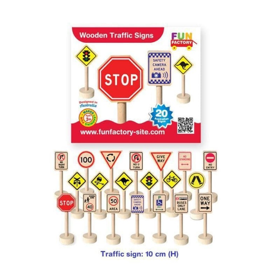 Kids Toys Fun Factory Wooden Toy Cars | Wooden Traffic Signs 20Pc